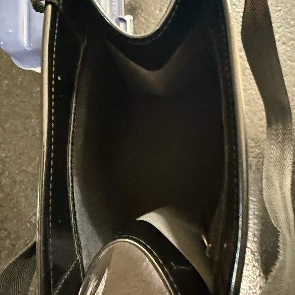 Saks Fifth Avenue Black Patent Leather Pocket Shopping Bag Tote - Picture 7 of 9